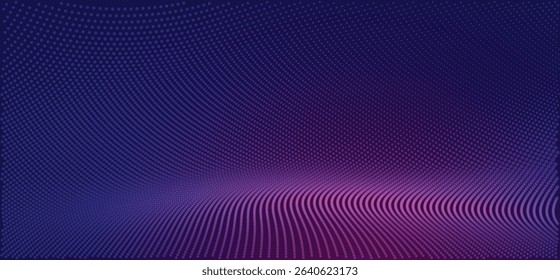 Abstract Halftone Wave Background, Vibrant Purple Blue Gradient Dotted Pattern for Pop Art, Retro, Futuristic, Modern Design, Vector Texture, UI, Banner, and Digital Projects