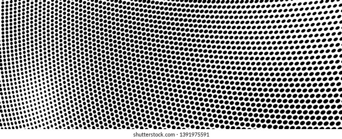 Abstract halftone wave background. Vintage art texture. Chaotic vector pattern. Template for printing on business cards, labels, badges