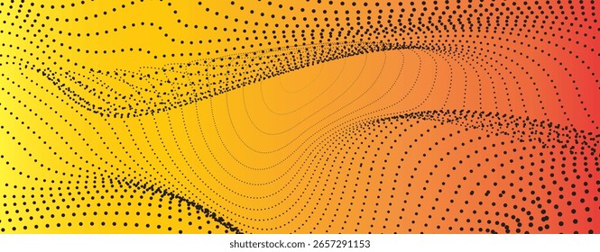Abstrakter Halbtonwellenhintergrund mit gelbem bis orangefarbenem Farbverlauf - Modernes dynamisches Vektordesign