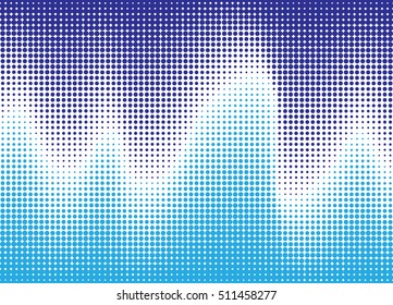 Abstract Halftone Wave In Blue. Vector Background