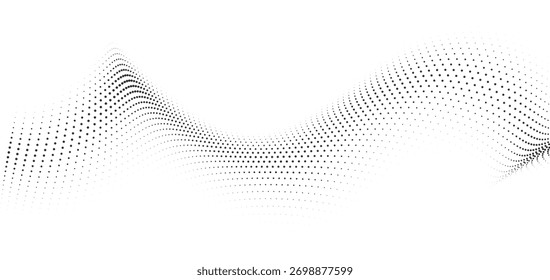 Abstrato projeto de onda de meio-tom, padrão de ponto preto dinâmico, elemento de curva de fluxo moderno, gráfico de movimento monocromático sutil, fundo de tecnologia digital