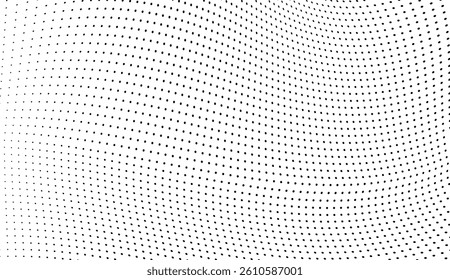 Abstract halftone wave dots background. Futuristic twisted grunge pattern, dots, circles. Vector modern optical pop art texture for posters, business cards and etc 