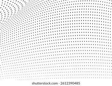 Abstract halftone wave dots background. Futuristic twisted grunge pattern, dots, circles. Vector modern optical pop art texture for posters, business cards and etc 