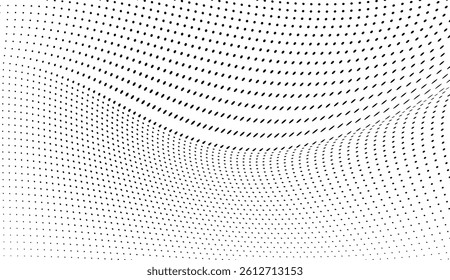 Abstract halftone wave dots background. Futuristic twisted grunge pattern, dots, circles. Vector modern optical pop art texture for posters, business cards and etc 