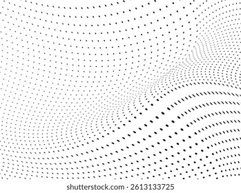 Abstract halftone wave dots background. Futuristic twisted grunge pattern, dots, circles. Vector modern optical pop art texture for posters, business cards and etc 