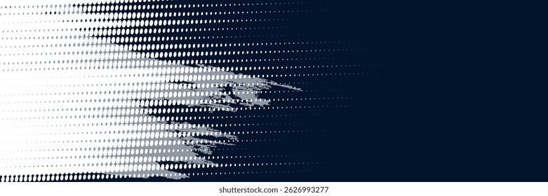 Fondo de puntos de onda de semitono Abstractas. Patrón de grunge retorcido futurista, puntos, círculos. Vector de textura de arte pop óptico moderno para carteles, tarjetas de visita y etc