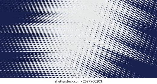 Fundo de pontos de onda de meio-tom abstrato. O padrão de grunge torcido futurista marca os círculos. Vetor moderno óptico pop art textura