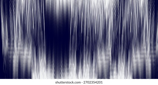 Abstrakte Rasterwelle Punkte Hintergrund. Futuristisches verdrehtes Grunge-Muster, Punkte, Kreise. Vektormoderne optische Pop Art Textur für Poster, Visitenkarten und so weiter