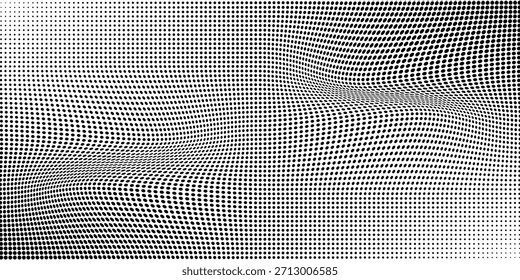 Abstract halftone wave dots background. Futuristic twisted grunge pattern dots circles. Vector modern optical pop art texture for poster business card cover simple art