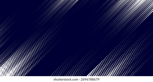 Abstract halftone wave dots grunge dark navy background. White pattern color. Modern grunge art. Vector illustration.