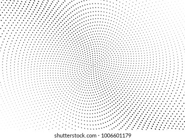 Abstract halftone wave dotted background. Futuristic twisted grunge pattern, dot, circles.  Vector modern optical pop art texture for posters, business cards, cover, labels mock-up, stickers layout