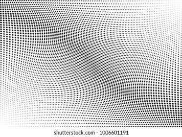 Abstract halftone wave dotted background. Futuristic twisted grunge pattern, dot, circles.  Vector modern optical pop art texture for posters, business cards, cover, labels mock-up, stickers layout