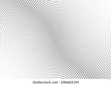 Abstract halftone wave dotted background. Futuristic twisted grunge pattern, dot, circles.  Vector modern optical pop art texture for posters, business cards, cover, labels mock-up, stickers layout