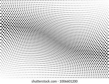 Abstract halftone wave dotted background. Futuristic twisted grunge pattern, dot, circles.  Vector modern optical pop art texture for posters, business cards, cover, labels mock-up, stickers layout