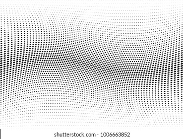 Abstract halftone wave dotted background. Futuristic twisted grunge pattern, dot, circles.  Vector modern optical pop art texture for posters, business cards, cover, labels mock-up, stickers layout