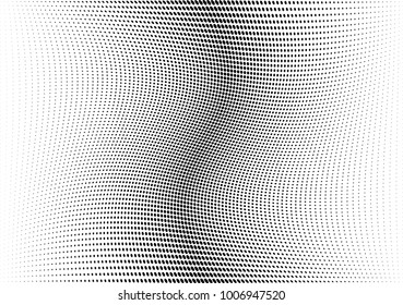 Abstract halftone wave dotted background. Futuristic twisted grunge pattern, dot, circles.  Vector modern optical pop art texture for posters, business cards, cover, labels mock-up, stickers layout