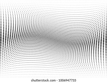 Abstract halftone wave dotted background. Futuristic twisted grunge pattern, dot, circles.  Vector modern optical pop art texture for posters, business cards, cover, labels mock-up, stickers layout