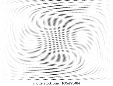 Abstract halftone wave dotted background. Futuristic twisted grunge pattern, dot, circles.  Vector modern optical pop art texture for posters, business cards, cover, labels mock-up, stickers layout