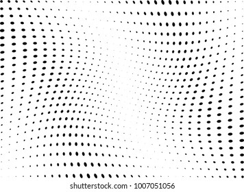 Abstract halftone wave dotted background. Futuristic twisted grunge pattern, dot, circles.  Vector modern optical pop art texture for posters, business cards, cover, labels mock-up, stickers layout