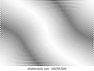 Abstract halftone wave dotted background. Futuristic twisted grunge pattern, dot, circles.  Vector modern optical pop art texture for posters, business cards, cover, labels mock-up, stickers layout