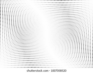 Abstract halftone wave dotted background. Futuristic twisted grunge pattern, dot, circles.  Vector modern optical pop art texture for posters, business cards, cover, labels mock-up, stickers layout