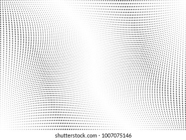 Abstract halftone wave dotted background. Futuristic twisted grunge pattern, dot, circles.  Vector modern optical pop art texture for posters, business cards, cover, labels mock-up, stickers layout