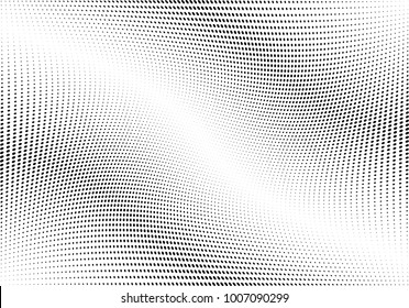 Abstract halftone wave dotted background. Futuristic twisted grunge pattern, dot, circles.  Vector modern optical pop art texture for posters, business cards, cover, labels mock-up, stickers layout