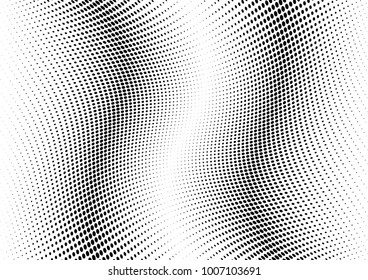 Abstract halftone wave dotted background. Futuristic twisted grunge pattern, dot, circles.  Vector modern optical pop art texture for posters, business cards, cover, labels mock-up, stickers layout