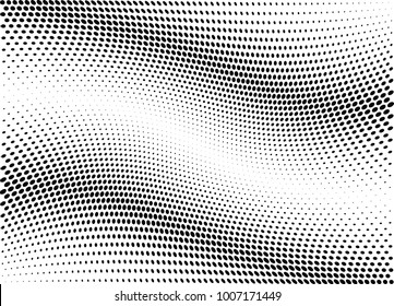 Abstract halftone wave dotted background. Futuristic twisted grunge pattern, dot, circles.  Vector modern optical pop art texture for posters, business cards, cover, labels mock-up, stickers layout