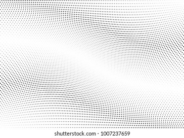 Abstract halftone wave dotted background. Futuristic twisted grunge pattern, dot, circles.  Vector modern optical pop art texture for posters, business cards, cover, labels mock-up, stickers layout