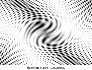 Abstract halftone wave dotted background. Futuristic twisted grunge pattern, dot, circles.  Vector modern optical pop art texture for posters, business cards, cover, labels mock-up, stickers layout