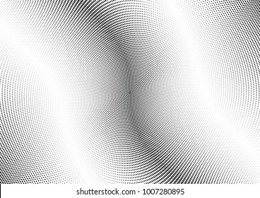 Abstract halftone wave dotted background. Futuristic twisted grunge pattern, dot, circles.  Vector modern optical pop art texture for posters, business cards, cover, labels mock-up, stickers layout