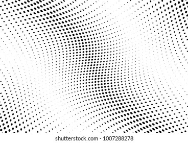 Abstract halftone wave dotted background. Futuristic twisted grunge pattern, dot, circles.  Vector modern optical pop art texture for posters, business cards, cover, labels mock-up, stickers layout