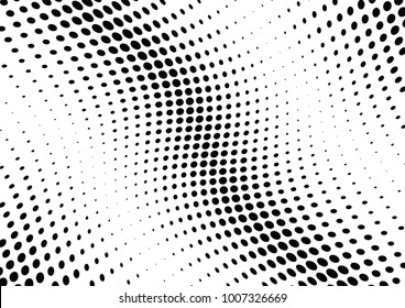 Abstract halftone wave dotted background. Futuristic twisted grunge pattern, dot, circles.  Vector modern optical pop art texture for posters, business cards, cover, labels mock-up, stickers layout