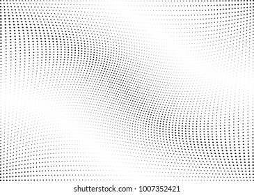 Abstract halftone wave dotted background. Futuristic twisted grunge pattern, dot, circles.  Vector modern optical pop art texture for posters, business cards, cover, labels mock-up, stickers layout