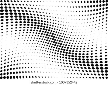 Abstract halftone wave dotted background. Futuristic twisted grunge pattern, dot, circles.  Vector modern optical pop art texture for posters, business cards, cover, labels mock-up, stickers layout