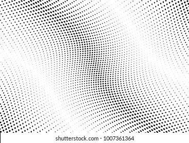 Abstract halftone wave dotted background. Futuristic twisted grunge pattern, dot, circles.  Vector modern optical pop art texture for posters, business cards, cover, labels mock-up, stickers layout