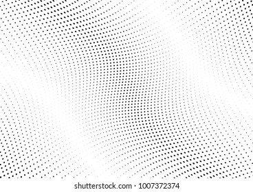 Abstract halftone wave dotted background. Futuristic twisted grunge pattern, dot, circles.  Vector modern optical pop art texture for posters, business cards, cover, labels mock-up, stickers layout