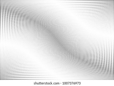 Abstract halftone wave dotted background. Futuristic twisted grunge pattern, dot, circles.  Vector modern optical pop art texture for posters, business cards, cover, labels mock-up, stickers layout