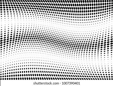 Abstract halftone wave dotted background. Futuristic twisted grunge pattern, dot, circles.  Vector modern optical pop art texture for posters, business cards, cover, labels mock-up, stickers layout