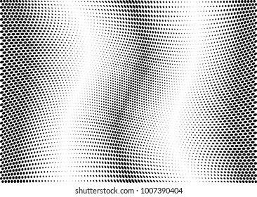Abstract halftone wave dotted background. Futuristic twisted grunge pattern, dot, circles.  Vector modern optical pop art texture for posters, business cards, cover, labels mock-up, stickers layout
