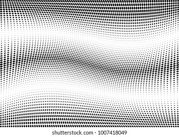 Abstract halftone wave dotted background. Futuristic twisted grunge pattern, dot, circles.  Vector modern optical pop art texture for posters, business cards, cover, labels mock-up, stickers layout