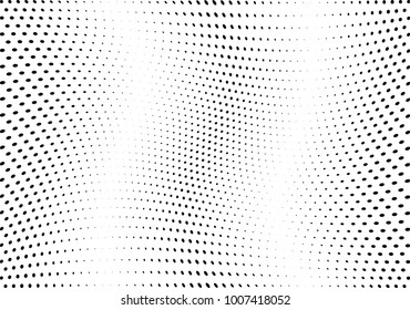 Abstract halftone wave dotted background. Futuristic twisted grunge pattern, dot, circles.  Vector modern optical pop art texture for posters, business cards, cover, labels mock-up, stickers layout