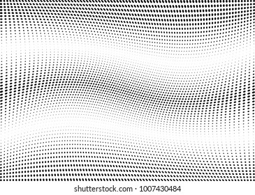 Abstract halftone wave dotted background. Futuristic twisted grunge pattern, dot, circles.  Vector modern optical pop art texture for posters, business cards, cover, labels mock-up, stickers layout