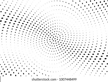 Abstract halftone wave dotted background. Futuristic twisted grunge pattern, dot, circles.  Vector modern optical pop art texture for posters, business cards, cover, labels mock-up, stickers layout