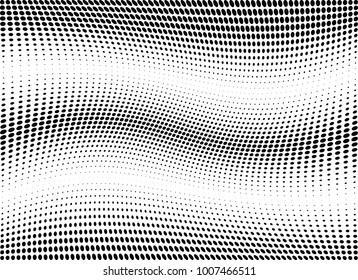 Abstract halftone wave dotted background. Futuristic twisted grunge pattern, dot, circles.  Vector modern optical pop art texture for posters, business cards, cover, labels mock-up, stickers layout