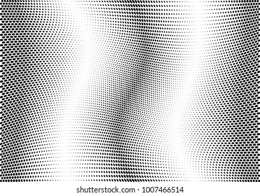 Abstract halftone wave dotted background. Futuristic twisted grunge pattern, dot, circles.  Vector modern optical pop art texture for posters, business cards, cover, labels mock-up, stickers layout