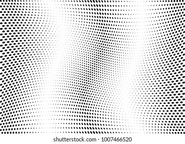 Abstract halftone wave dotted background. Futuristic twisted grunge pattern, dot, circles.  Vector modern optical pop art texture for posters, business cards, cover, labels mock-up, stickers layout