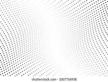 Abstract halftone wave dotted background. Futuristic twisted grunge pattern, dot, circles.  Vector modern optical pop art texture for posters, business cards, cover, labels mock-up, stickers layout