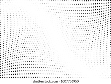 Abstract halftone wave dotted background. Futuristic twisted grunge pattern, dot, circles.  Vector modern optical pop art texture for posters, business cards, cover, labels mock-up, stickers layout